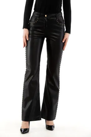 Moschino Black Leather Womens Pants