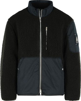Moose Knuckles Textured Black Polyester Casual Jacket with Raised Neck