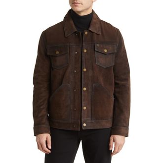 Frye Leather Trucker Jacket in Dark Brown at Nordstrom, Size Large