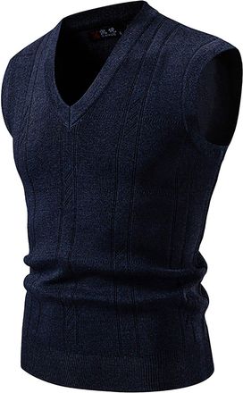 Generic Mens Sleeveless Jumpers & Knitted Gilets Mens Sleeveless Vest Twisted Knitted Pullover Regular Fit Winter Knitted Vest Waistcoat Sweater