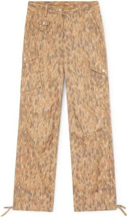 Ganni Cargo Broek in Katoen met Print - Dames - Wijde Broeken - Bruin - M - Katoen - Broeken