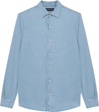 Brooks Brothers Slim Fit Denim Tencel Blend Overhemd met Open Kraag - Heren - Spijkeroverhemden - Blauw - S - Denim - Overhemden