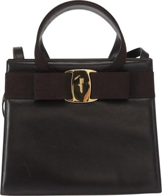 Ferragamo Convertible Vara Bow Tote Leather Brown Leather Handbag (Pre-Owned)