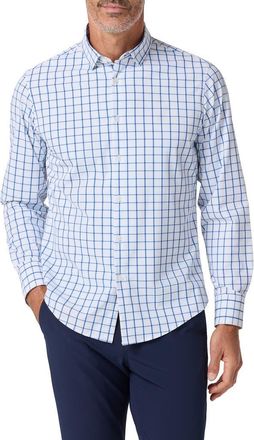 Mizzen+Main Leeward No-Tuck Button-Up Shirt in White Navy Windowpane at Nordstrom, Size Xx-Large