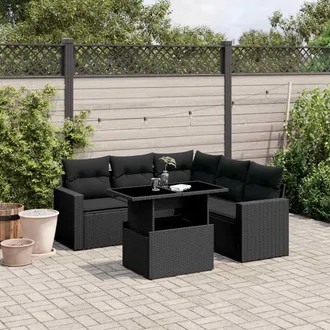 vidaXL Set De Sof&aacute;s De Jard&iacute;n 6 Piezas Y Cojines Rat&aacute;n Sint&eacute;tico Negro Vidaxl