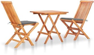 vidaXL Set De Bistr&oacute; 3 Pzas Con Cojines Grises Madera Maciza De Teca Vidaxl