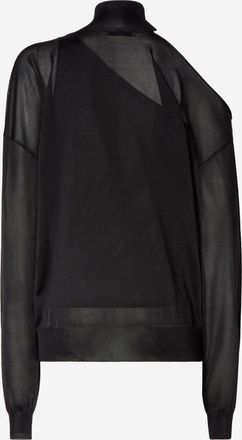 Fendi Womens Knit Top Silk Organza Black Silk; Viscose Sweater