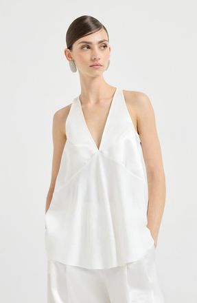 Brunello Cucinelli Satin top in White at Nordstrom, Size Xx-Large Eu