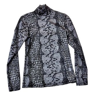 Petit Pois by Viviana G Snake Patterned Mesh Turtle Neck Sleeve In Black/silver