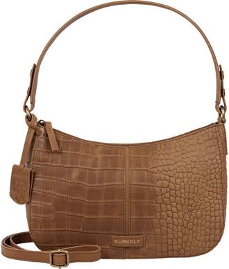 Burkely Cool Colbie Shoulder Bag - Dark Cognac - Elegant Leather Shoulder Bag for Women - 3D Crocodile Embossed Brass Details and Spacious Compartments