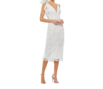 Mac Duggal Womens Floral Beaded Sequin Midi Dress In Ivory