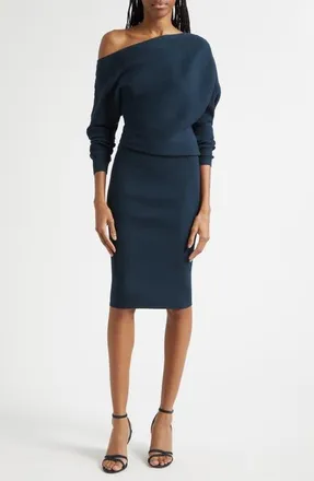 Reiss Lara Rib Knit Off the Shoulder Sweater Dress in Teal Green at Nordstrom, Size X-Large