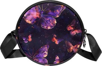 Generic Circle Crossbody Bag for Women, Butterflies Small Sling Bag Daypack with Zipper Adjustable Shoulder Straps Casual Ladies Girls Round Purse