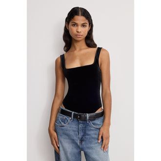 Good American Womens Velvet Modern Tank Bodysuit | Black, Size Medium | Good American by Khlo&Egrave; Kardashian