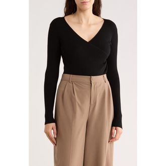 Max Studio Faux Wrap Knit Sweater in Black-Black at Nordstrom Rack, Size X-Small