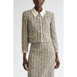 St. John Metallic Collage Tweed Crop Jacket in Pink Blush/Shadow Multi at Nordstrom, Size 16