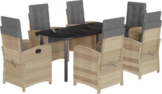 vidaXL Set Comedor De Jard&iacute;n 7 Pzas Con Cojines Rat&aacute;n Sint&eacute;tico Beige Vidaxl