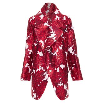 Comme Des Gar&ccedil;ons Comme des Garcons red floral brocade single button trapeze coat