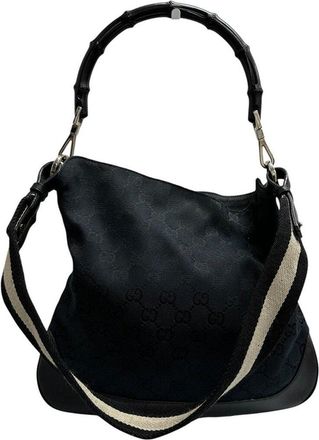 Gucci Black Gg Canvas & Leather Bamboo Shoulder Bag (Authentic Pre-Loved)