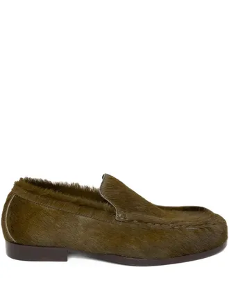 Dries Van Noten leather loafers - women - Calf Hair/Calf Leather/Calf Leather - 35 - Green