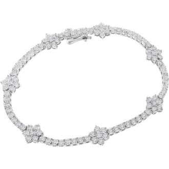 House of Brilliance Silver 1.0 cttw Miracle-Set Diamond Floral Station Tennis Bracelet in White at Nordstrom