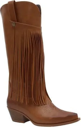 Yoki Avery Fringe Western Boot in Beige at Nordstrom Rack, Size 6.5
