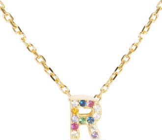 Luxenter Sterling Zilver 925 collier met Veelkleurige Zirkonia afgewerkt in 18K geel goud - Alfabet