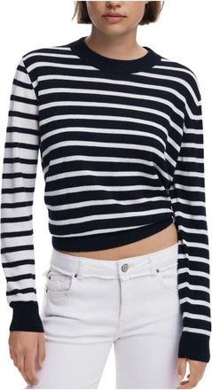 Desigual Zwarte Wollen Dames Trui Strepen Texturen - Dames - Ronde hals truien - Zwart - XS - Wol - Truien & Vesten