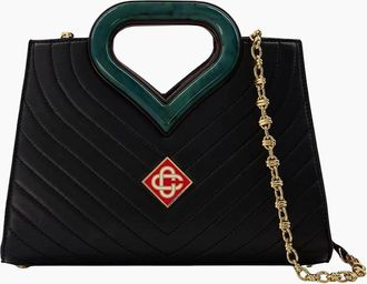 Casablanca Womens Casablanca Plaque Leather Tote Green Detail Black Bag - Size: ONE size