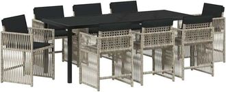 vidaXL Garden Dining Set 9 pcs Light Grey Poly Rattan vidaXL