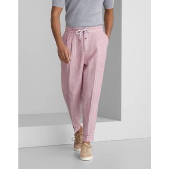 Brunello Cucinelli MenS Pink Linen Relaxed Trousers, Size 50