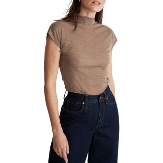 Madewell Sheer Ribbed Mock Neck T-Shirt in Heather Flax at Nordstrom, Size X-Small