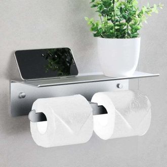 OEM Portarrollos De Papel Higi&eacute;nico De Aluminio Para Montaje En Pared, Doble, Higi&eacute;nico, Con Plataforma De Almacenamiento, No Requiere Perforaci&oacute;n, Con Pr
