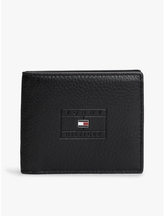 Tommy Hilfiger Mens Pebbled Leather Bifold Wallet - Black