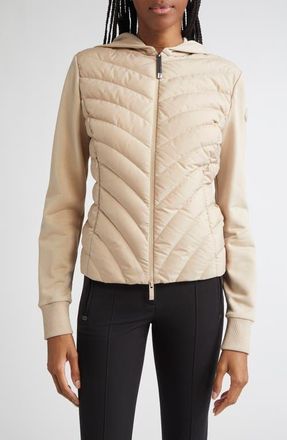 Moncler Mixed Media Down Jacket in Beige Sand at Nordstrom, Size Large
