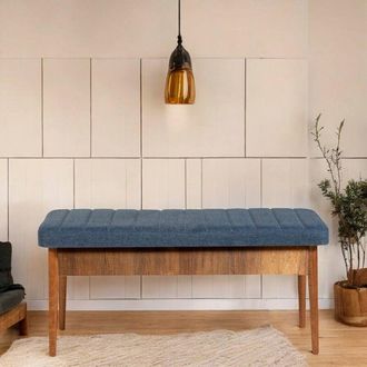 Dmora Dmora - Mesa Barthelemy, Banco Multiusos, Asiento De Invitados, Cofre Multifuncional, 110x40 H48 Cm, Nogal Y Azul