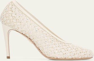 Ferragamo 95mm Sol Embellished Macrame Pumps