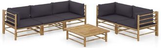 vidaXL Set De Muebles De Jard&iacute;n 6 Piezas Bamb&uacute; Con Cojines Gris Oscuro Vidaxl