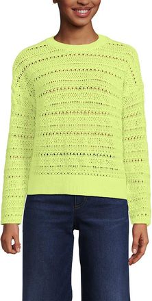 Lands End Cotton Blend Pointelle Crew Neck Sweater in Soft Limoncello Yellow at Nordstrom, Size X-Small