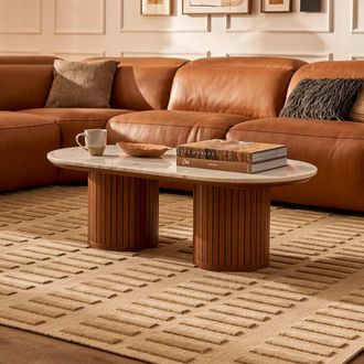 Castlery Tamboured Design Marble Rectangular Coffee Table - Dark Brown | Harper