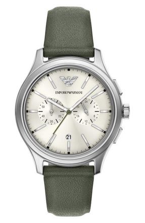 Emporio Armani Chronograph Leather Strap Watch, 42mm in Green at Nordstrom