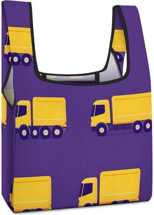 Generic Yellow Truck Pattern Reusable Shopping Bags Lightweight Foldable Grocery Bag Polyester Washable Tote Bag