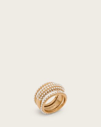 AllSaints Brass Dimi Pave Ring Set, Size: L
