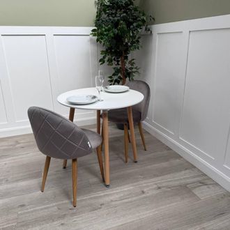 Life Interiors Lucia Dining Set Round White Table + 2 Velvet Dining Chairs in Grey