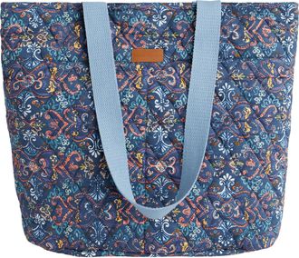 Maison d'Hermine Shopping Bags Cotton Quilted Tote Bag with Zipper Pockets Small Pouch Reusable Grocery Bag Work Travel, 61 - Oris - Blue, 17.7 L x 6.7 W x 14.6 H (Sho