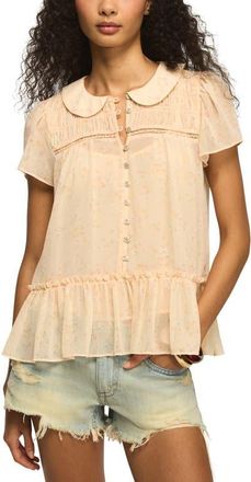 Lucky Brand Smocked Ruffle Hem Top in Peach Floral at Nordstrom, Size X-Small