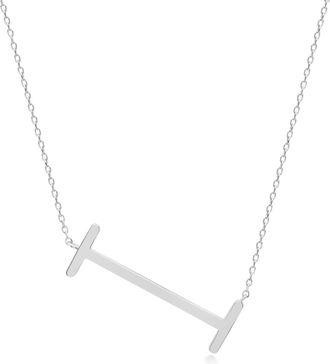 MAX + STONE Sterling Silver Large Sideways Block Letter Initial with Extendable Cable Chain, 16 to 18 inches