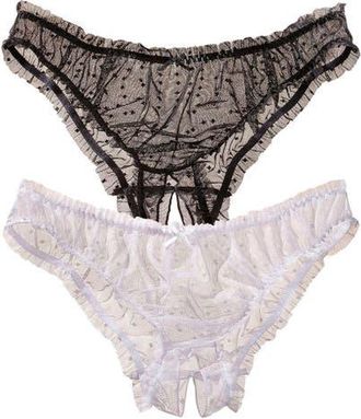 Lascana Womens 2 Pk Sheer Open Panties in Black & White at Nordstrom, Size 26