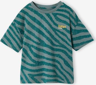 Vertbaudet Jungen T-Shirt mit Zebramuster, Recycling-Baumwolle petrol