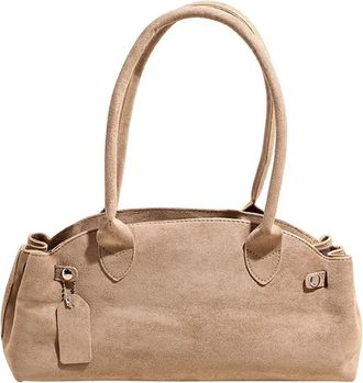 Generic Underarm Shoulder Bags, Compatible For Women Suede Casual Tote Sac Bag Solid Color Handbag(Beige Gray)